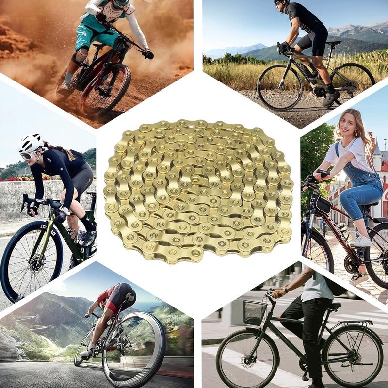 RainFlowwer 6/7/8/9/10/11/12 Speed Bike Chain – High-Strength, Durable & Smooth-Shifting for Road/Mountain Bikes (Gold-9-Speed) - Image 3